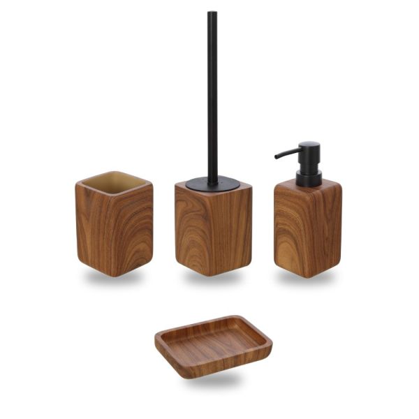 Set 4 pezzi di accessori da bagno effetto legno