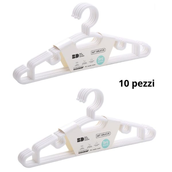 Set di 10 Grucce in plastica bianco - appendiabiti per vestiti e pantaloni