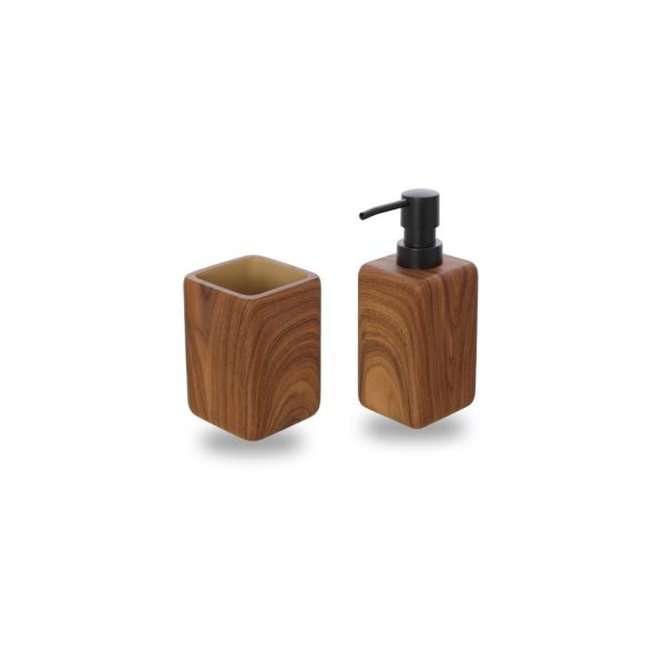 Set 2 pezzi di accessori da bagno effetto legno