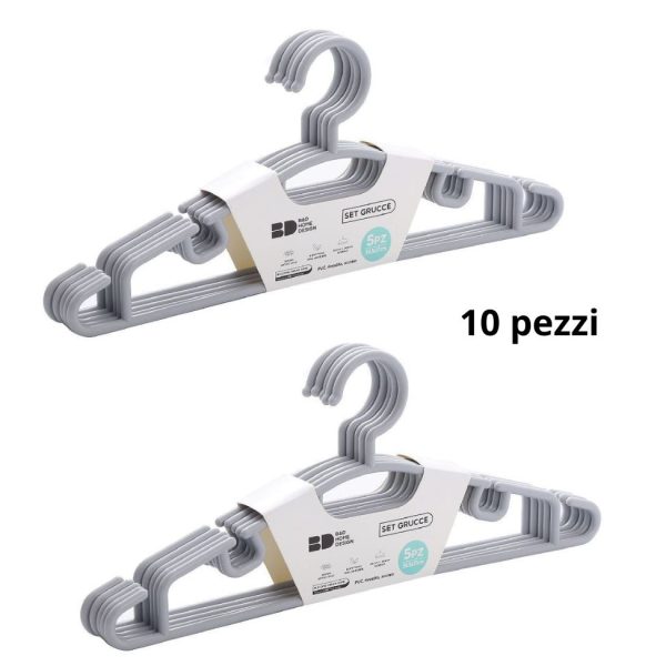 Set di 10 Grucce in plastica grigio