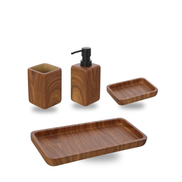 Set 4 pezzi di accessori da bagno effetto legno