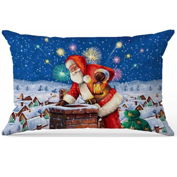 Cuscino Natalizio con Babbo Natale sul Camino