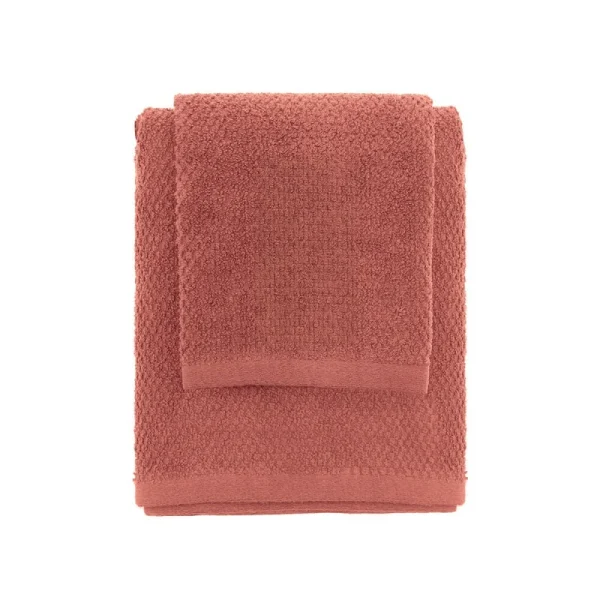 Set 2 Asciugamani Rosso Mattone Viso e Ospite in Cotone 100%