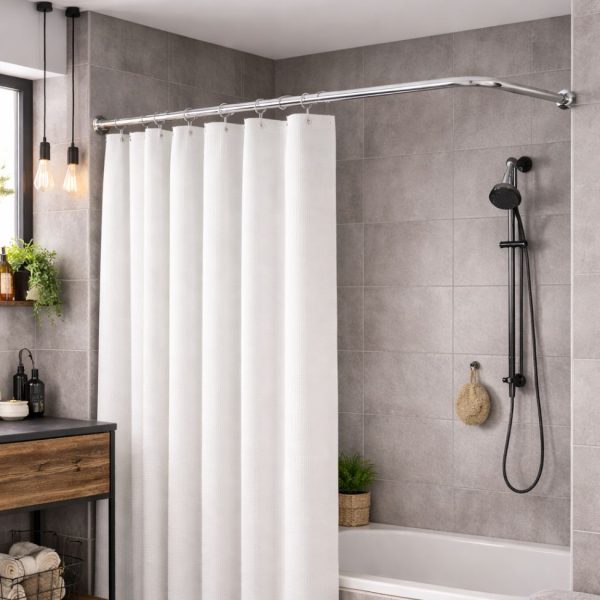 Asta Tenda Doccia Angolare Cromata in Acciaio da 90 a 170 cm