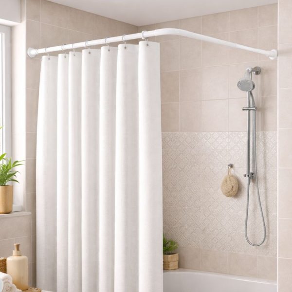 Asta Tenda Doccia Angolare Bianca in Acciaio Da 90 a 170 cm